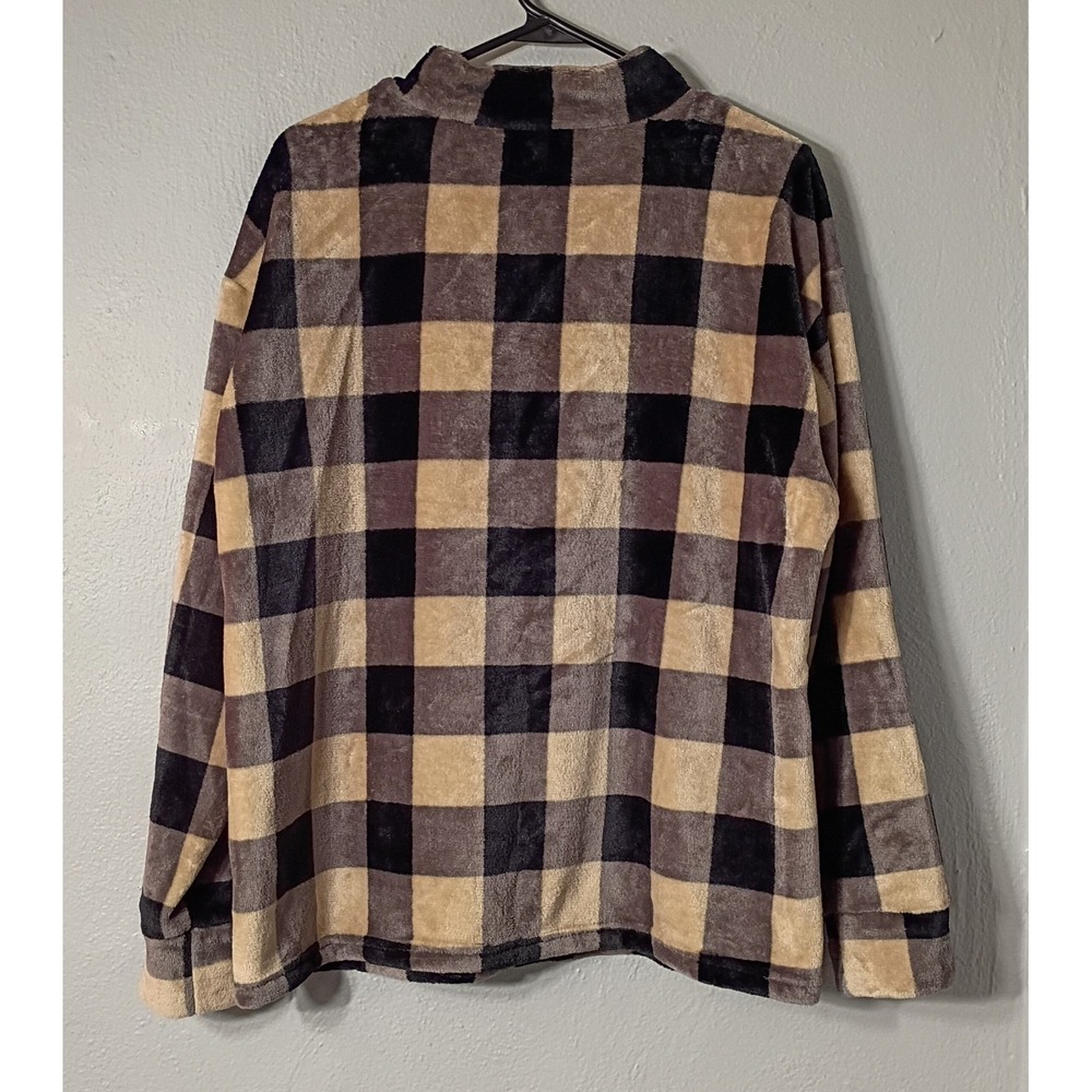 Emily Daniels Sz L Buffalo Plaid Checkerboard Minky Fleece Sweater Button Accent - Picture 3 of 11